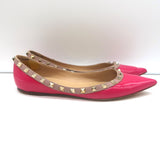 Valentino Rockstud Pointed Toe Ballet Flats Fuchsia Patent Leather Size 39