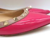 Valentino Rockstud Pointed Toe Ballet Flats Fuchsia Patent Leather Size 39