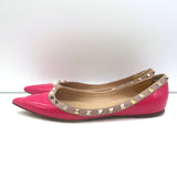 Valentino Rockstud Pointed Toe Ballet Flats Fuchsia Patent Leather Size 39