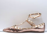 Valentino Sequin Rockstud Caged Ballet Flats Metallic Rose Gold Size 39 NEW