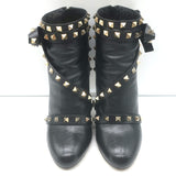 Valentino Rockstud bow ankle boots, black leather size 38, pre-owned with authentic designer wear