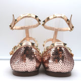 Valentino Sequin Rockstud Caged Ballet Flats Metallic Rose Gold Size 39 NEW