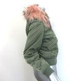 SAM. Jenny Raccoon Fur-Collar Bomber Jacket Olive Size Small