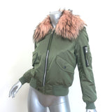 SAM. Jenny Raccoon Fur-Collar Bomber Jacket Olive Size Small