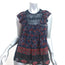 SEA Sleeveless Ruffle Top Navy Crochet Lace-Paneled Floral Print Silk Size 2