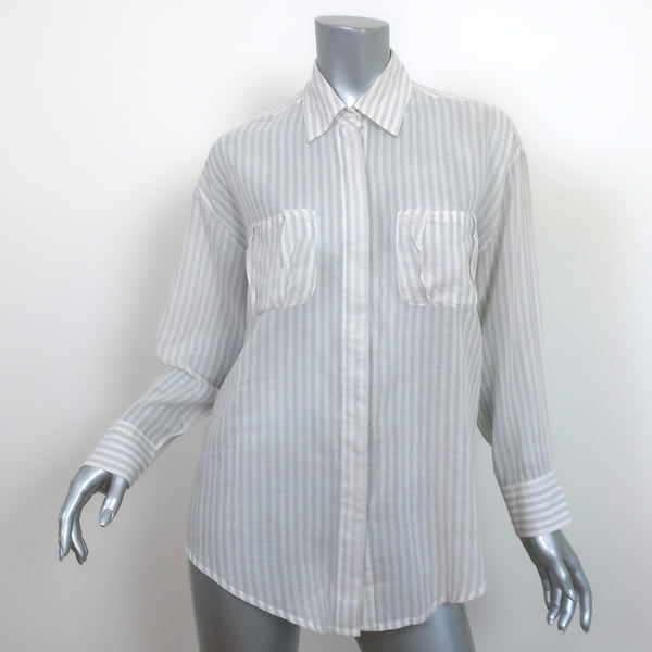 ELIZABETH AND offers JAMES Blue & Brown Silk Stripe Shirt Size M