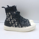 Christian Dior Walk'n'Dior high-top sneakers, navy Oblique stretch-knit — authentic pre-owned, gently worn