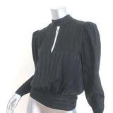 FRAME Keyhole Blouse Black Jacquard Stripe Silk Size Small Long Sleeve Top