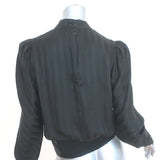 FRAME Keyhole Blouse Black Jacquard Stripe Silk Size Small Long Sleeve Top