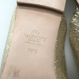 Valentino Unchateau flat bow mules in gold metallic cracked leather, pre-owned, authentic luxury