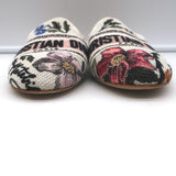 Christian Dior embroidered canvas flat mules, white with multicolor florals — authentic pre-owned