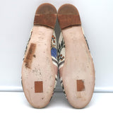 Christian Dior floral-embroidered canvas flat mules in white with multicolor stitching — authentic pre-owned, gently worn