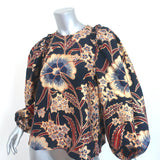 Ulla Johnson Puff Sleeve Blouse Naomi Navy/Gold Metallic Floral Print Size 4 NEW