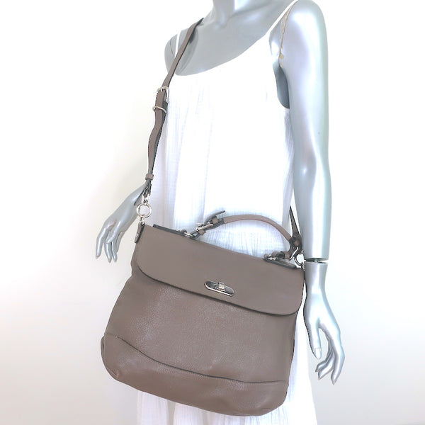 Marni Top Handle Flap Bag Dark Taupe Grained Leather Large