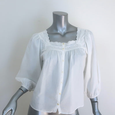 THE GREAT The Eyelet Button Sleep Top White Cotton Size 0