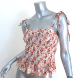 Ulla Johnson Nora Tie-Strap Ruched Peplum Tank Top Multi Printed Silk Size 0
