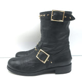 Jimmy Choo Dash Biker Boots Black Studded Leather Size 39