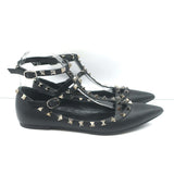 Valentino Noir Rockstud Caged Ballet Flats Black Leather Size 37.5