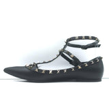 Valentino Noir Rockstud Caged Ballet Flats Black Leather Size 37.5