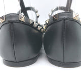 Valentino Noir Rockstud Caged Ballet Flats Black Leather Size 37.5