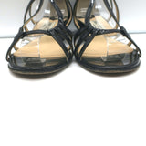Jimmy Choo Michiko Wedge Sandals Black Glitter Patent Leather Size 38
