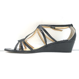 Jimmy Choo Michiko Wedge Sandals Black Glitter Patent Leather Size 38