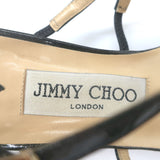 Jimmy Choo Michiko Wedge Sandals Black Glitter Patent Leather Size 38