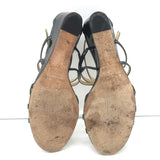 Jimmy Choo Michiko Wedge Sandals Black Glitter Patent Leather Size 38