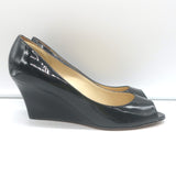 Jimmy Choo Baxen Peep Toe Wedge Pumps Black Patent Leather Size 38.5