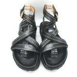 Isabel Marant Neryse Studded Flatform Sandals Black Leather Size 36