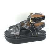 Isabel Marant Neryse Studded Flatform Sandals Black Leather Size 36