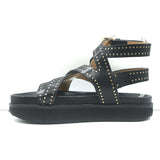 Isabel Marant Neryse Studded Flatform Sandals Black Leather Size 36