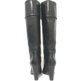 Costume National Cuffed Knee High Boots Black Leather Size 39