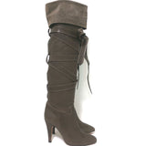 Chloe Wrap-Around Over the Knee Boots Dark Taupe Suede & Leather Size 38.5
