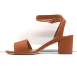 Ralph Lauren Purple Label Ankle Strap Block Heel Sandals Brown Leather Size 38.5