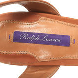 Ralph Lauren Purple Label Ankle Strap Block Heel Sandals Brown Leather Size 38.5