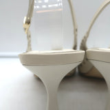 Larroude Jasmine flower-embellished perforated ivory leather slingback pumps, size 9, pre-owned authentic designer