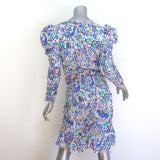 Isabel Marant Bireya Puff Sleeve Ruched Mini Dress Printed Stretch Silk Size 40