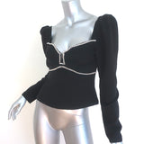 ASTR the Label Anabelle Crystal-Trimmed Puff Sleeve Top Black Crepe Size Small