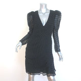 IRO Puff Sleeve Flocked Polka Dot Dress Black Silk-Blend Size 42