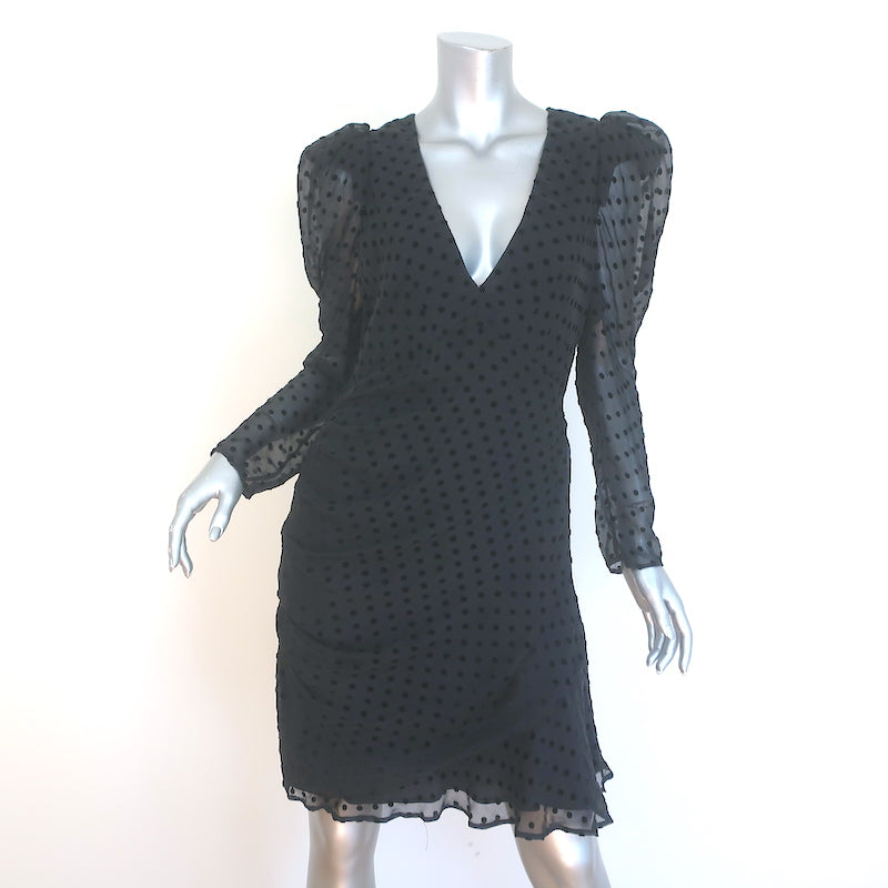 IRO Puff Sleeve Flocked Polka Dot Dress Black Silk-Blend Size 42