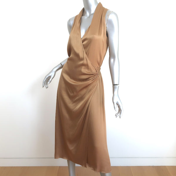 Vince Sleeveless Draped Wrap Dress Gold Satin Size Small NEW – Celebrity  Owned