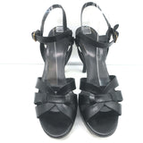 Saint Laurent Tribute 75 Platform Sandals Black Leather Size 40 T-Strap Heels