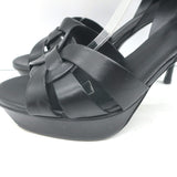 Saint Laurent Tribute 75 Platform Sandals Black Leather Size 40 T-Strap Heels