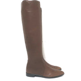 Prada Pointed Toe Flat Knee High Boots Brown Leather Size 38.5