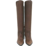 Prada Pointed Toe Flat Knee High Boots Brown Leather Size 38.5