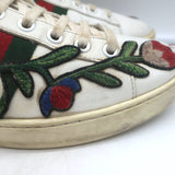 Gucci Ace Floral-Embroidered Low Top Sneakers White Leather Size 37