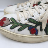 Gucci Ace Floral-Embroidered Low Top Sneakers White Leather Size 37