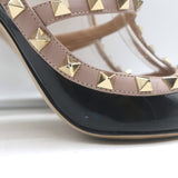 Valentino Rockstud caged slingback pumps, black patent & poudre leather, authentic pre-owned luxury size 38