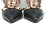 Valentino Rockstud caged slingback pumps, black patent and poudre leather, pre-owned, authentic designer size 38